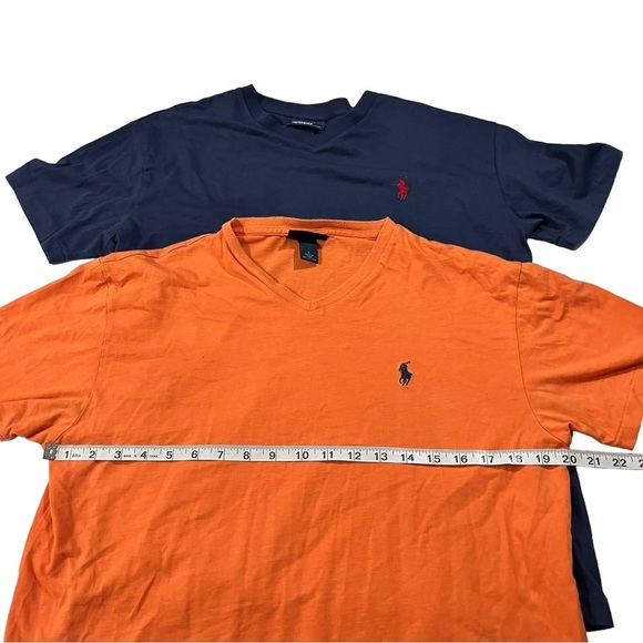 Lot Of 2 Polo Ralph Lauren Orange & Navy Short Sleeve Pony V-Neck T-Shirts Sz Sm - Picture 12 of 16